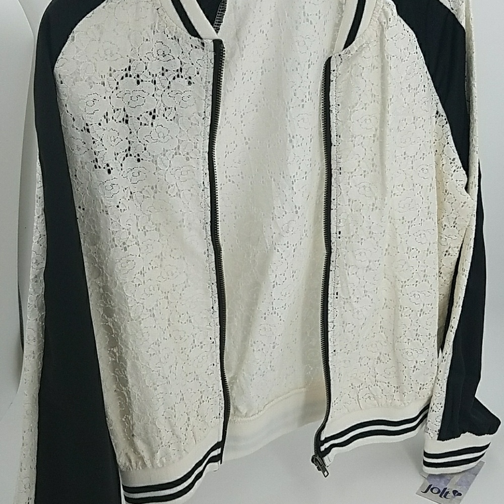 π Color Block Lace Bomber Jacket - Picture 6 of 8